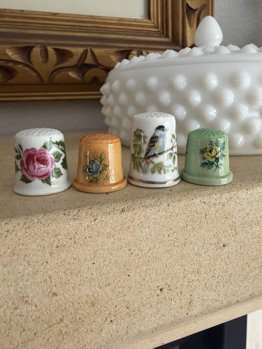 Vintage Thimbles Porcelain Floral Thimble Set Of 4 Cottagecore Trinkets